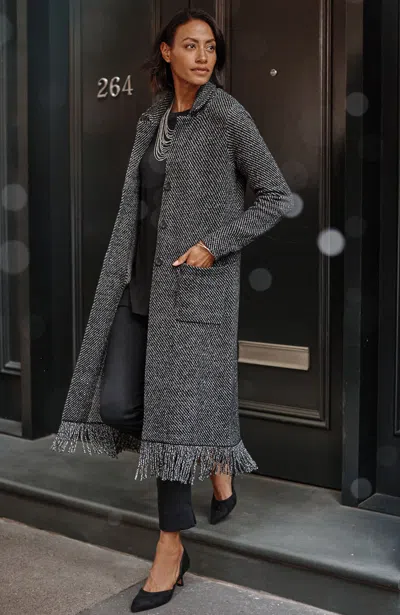 Jjill J.jill Wearever Tweed Fringed Topper In Black Multi