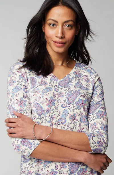 Jjill J.jill Wearever V-neck Ballet-sleeve Top In Light Blue Enchanting Hearts