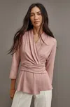 Jjill J.jill Wearever V-neck Draped-waist Top In Soft Smoky Mauve Heather