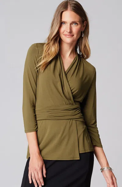 Jjill J.jill Wearever V-neck Draped-waist Top In Spanish Olive