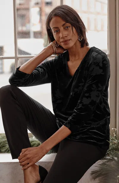 Jjill J.jill Wearever Velvet Burnout Top In Black Nouveau Vines