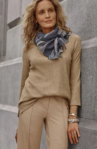 Jjill J.jill Wearever Waffle-textured Boat-neck Top In Camel Multi