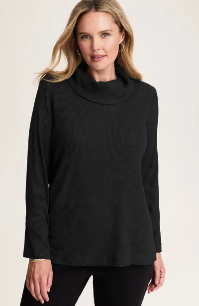 Jjill Wearever Waffle-textured Cowl-neck Top Pullover In Black