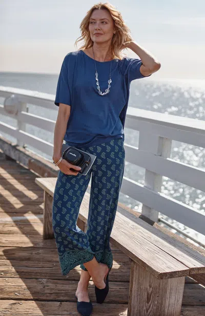 Jjill J.jill Wearever Wide-leg Knit Crops In Sargasso Sea Classic Paisley