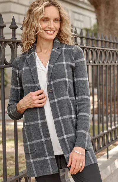 JJILL J.JILL WEAREVER WINDOWPANE SWEATER-JACKET
