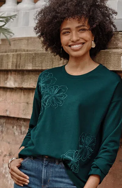 Jjill J.jill Wildflower Embroidered Sweatshirt In Dark Teal