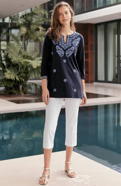 Jjill J.jill Versatile Cotton-stretch Slim-leg Capris In Blue