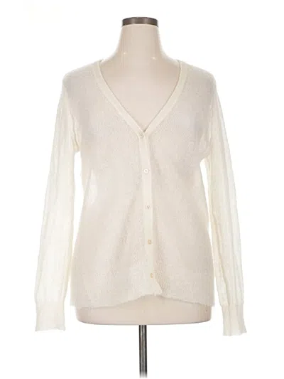 Pre-owned Jjill Wool Cardigan Sweater In White