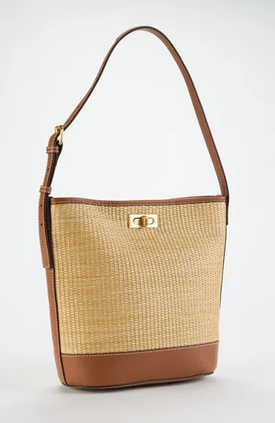 Jjill J.jill Woven Textured Bucket Bag In Natural,cognac