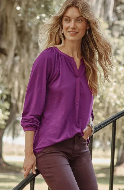 Jjill J.jill Woven-trimmed Knit Top In Chambord