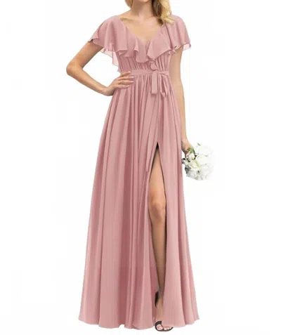 Jj's House A-line Vneck Bridesmaid Dress In Blush In Gold