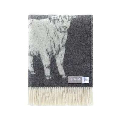 J.j.textile Black / Grey / White Soft Black Highland Cow Wool Throw In Multi