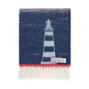 J.j.textile Blue / White Lighthouse Wool Throw In Blue