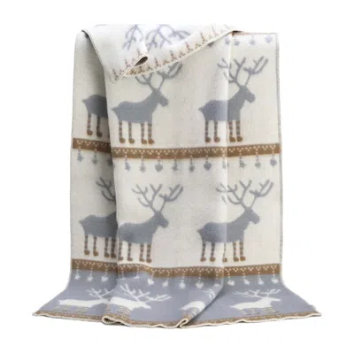 J.j.textile Brown / Grey Festive Blanket With Reindeer