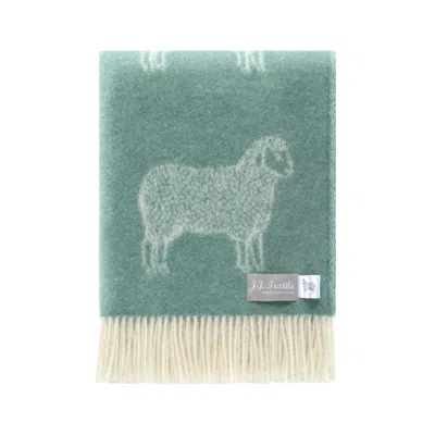 J.j.textile Green / Blue / White Teal Sheep Wool Throw In Multi