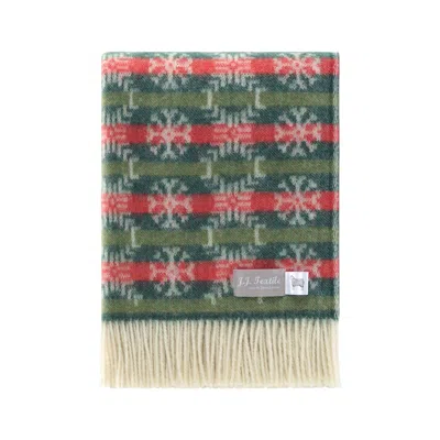 J.j.textile Green / Red / White Snowflake Wool Throw In Multi