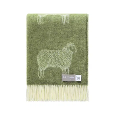 J.j.textile Green / White Olive Green Sheep Wool  Throw In Multi
