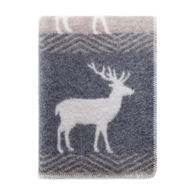 J.j.textile Grey / Brown Deer Wool Blanket In Animal Print