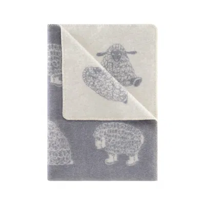 J.j.textile Grey Merry Sheep Small Merino Wool Blanket In Blue