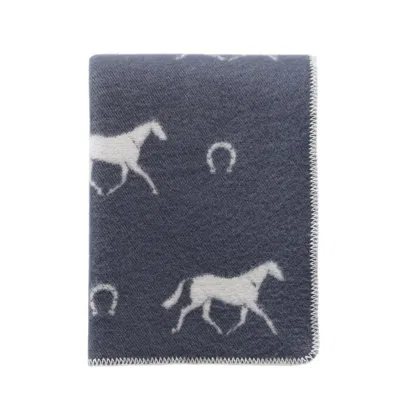 J.j.textile Grey / Neutrals / White Horseshoe Wool Blanket In Blue