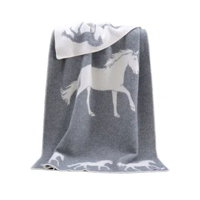 J.j.textile Grey / White / Neutrals Horse Wool Blanket In Blue