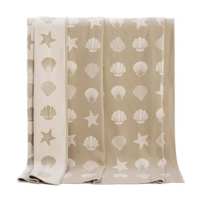 J.j.textile Neutrals / White / Brown Beige Seashells Large Cotton Blanket In Multi