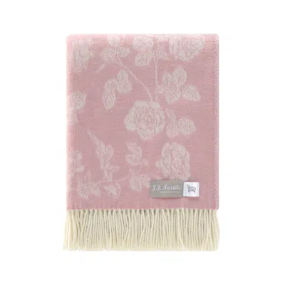 J.j.textile Pink / Purple / White Pink Roses Merino Wool Throw
