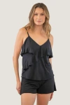 Jjwinks Frill Seeker Built-in Shelf Ruffle Lounge & Sleep Top In Black