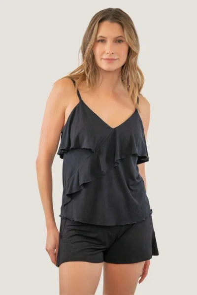 Jjwinks Frill Seeker Built-in Shelf Ruffle Lounge & Sleep Top In Black
