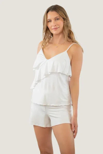 Jjwinks Frill Seeker Built-in Shelf Ruffle Lounge & Sleep Top In White