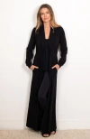 Jjwinks Manhattan Pocketed Long Fleece Robe With Button Closure In Black