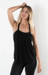 Jjwinks Sunrise Built-in Shelf Adjustable Smocked Lounge & Sleep Tank Top In Black