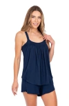 Jjwinks Sunrise Built-in Shelf Adjustable Smocked Lounge & Sleep Tank Top In Navy