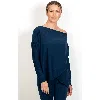 Jjwinks Sweater Weather Built-in Shelf Off-the-shoulder Fleece Long Sleeve Top In Navy