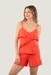 Jjwinks Frill Seeker Built-in Shelf Ruffle Lounge & Sleep Top In Orange