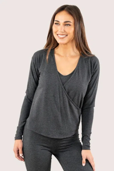 Jjwinks Wrap Star Built-in Shelf Lounge & Sleep Long Sleeve Top In Charcoal