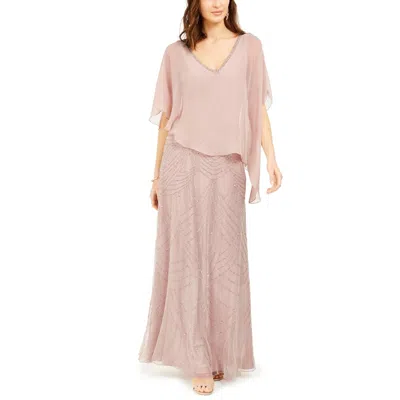 Jkara Womens Sheer Embellished Formal Dress In Neutral
