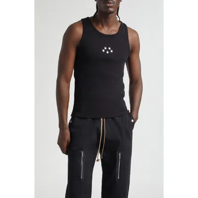 Jkeefer Embroidered Stars Organic Cotton Rib Tank In Black