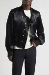 Jkeefer Hampton Satin Varsity Jacket In Black
