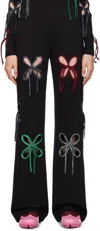 J.kim Black Colorful Petal Lounge Pants In Black/multicolor
