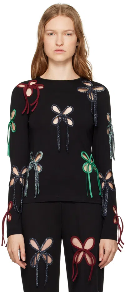 J.kim Black Colorful Petal T-shirt In Black/multicolor