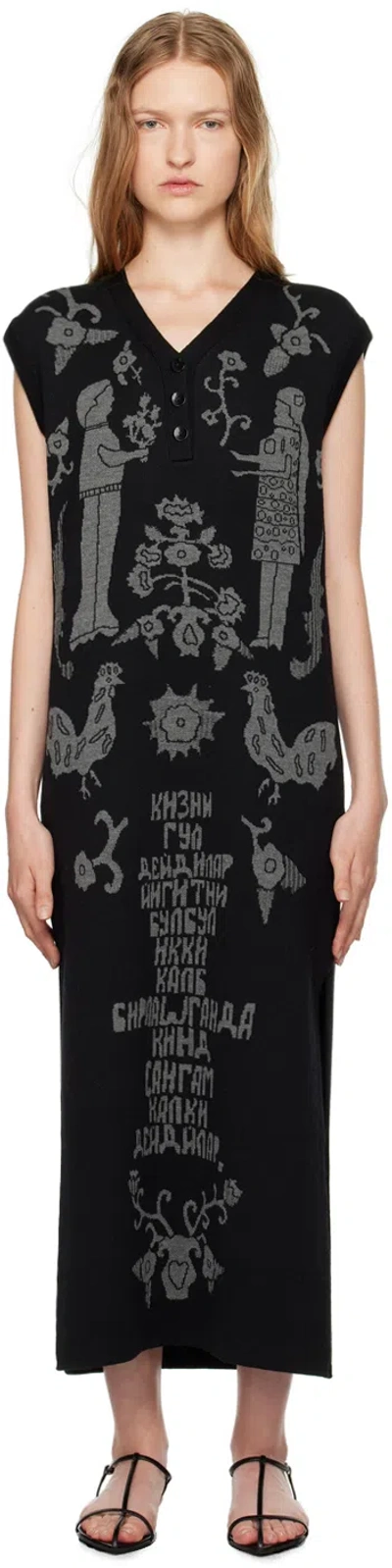 J.kim Black Sangam Suzani Midi Dress In Black/grey