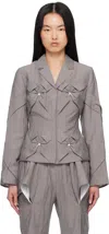 J.kim Gray Smocked Flower Blazer In Stone Gray