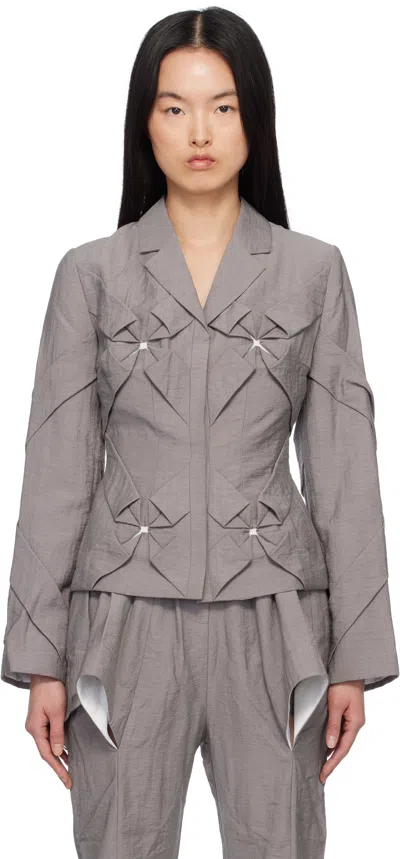 J.kim Gray Smocked Flower Blazer In Stone Gray