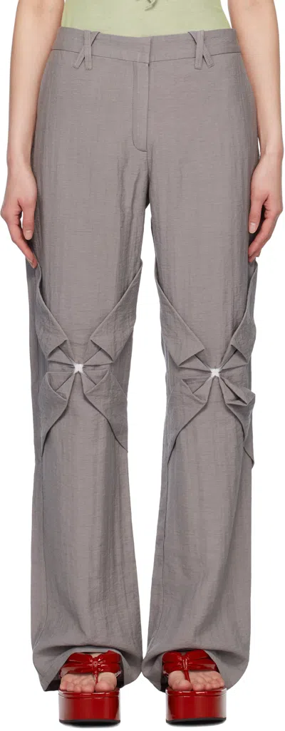 J.kim Gray Smocked Flower Trousers In Stone Gray