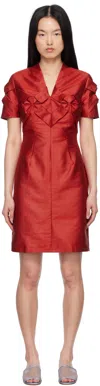 J.kim Red Smocked Flower Minidress In Crimson Red