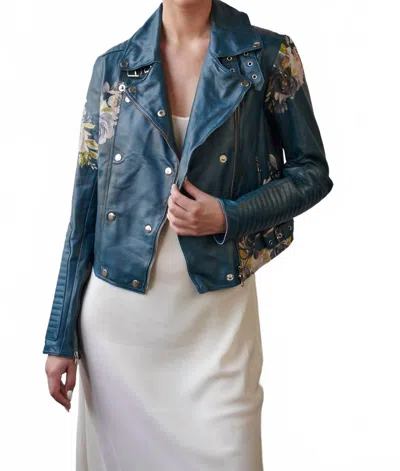 Jkt Nyc Harley Floral Leather Jacket In Blue