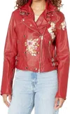 Jkt Nyc Harley Floral Leather Jacket In Red In Red