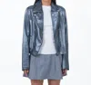 Jkt Nyc Harley Metallic Leather Jacket In Grey In Blue
