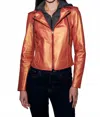 Jkt Nyc Molly Metallic Leather Jacket In Blood Orange In Orange